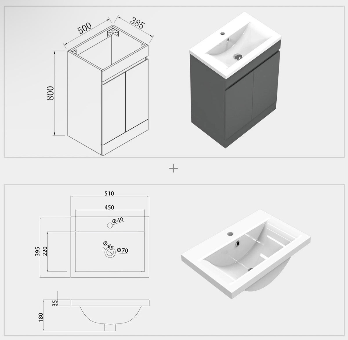 500mm Grey No-Plumbing Sink Unit – 10L