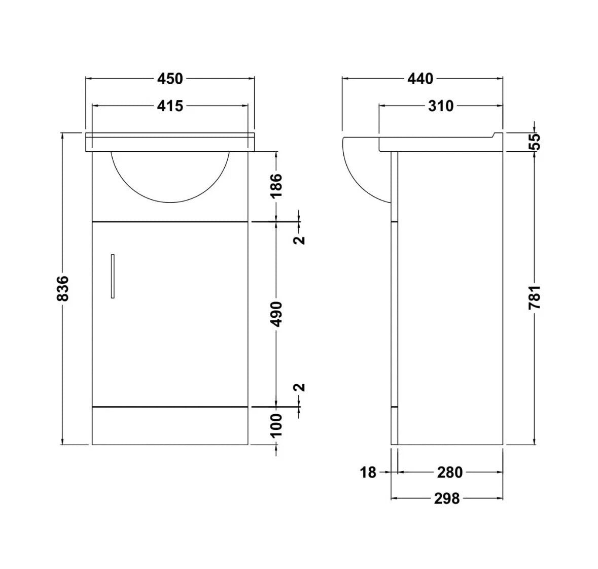 450mm No Plumbing Sink with Corner Tap | 4L