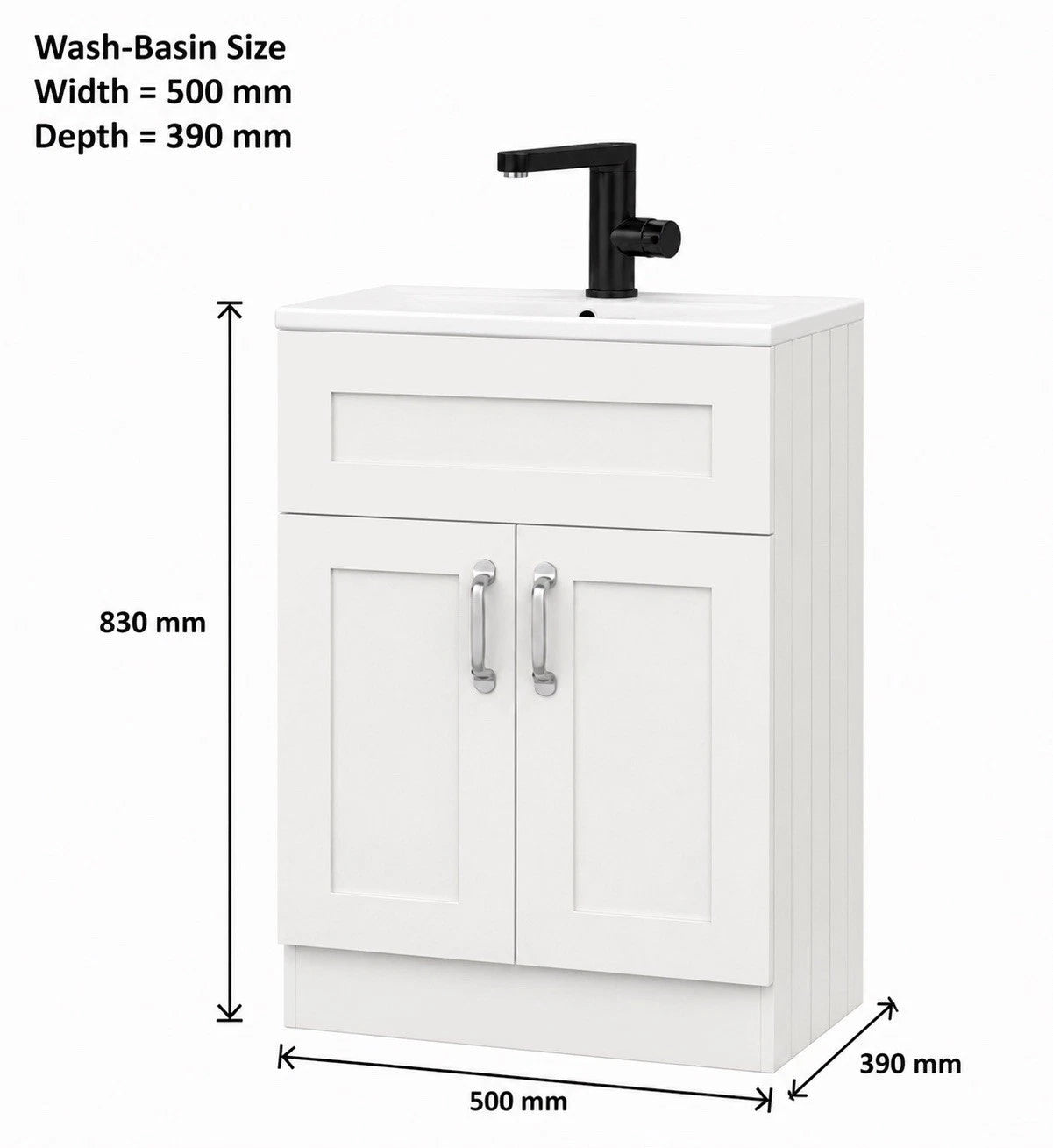 FlexiRinse Solutions 500mm upgraded white no-plumbing sink cabinet with basin, electric tap and complete 5L water system