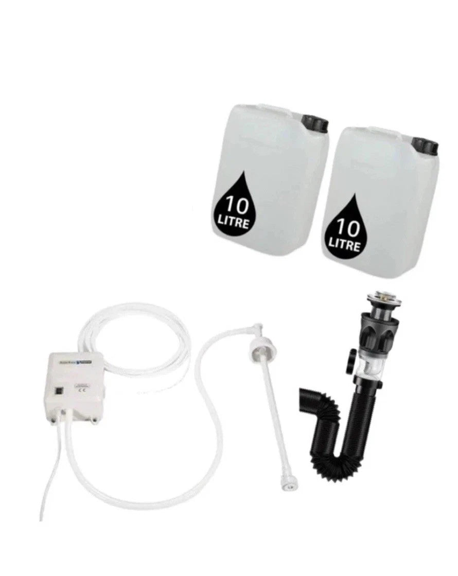 FlexiRinse Solutions no-plumbing sink kit without a tap, available with 4L to 25L clean-water and wastewater containers